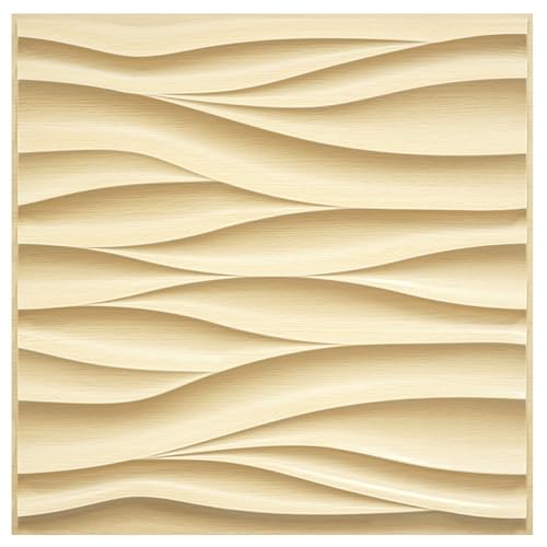 STICKGOO Wave 3D Wall Panels, Light Oak, 19.7''x19.7'', Pack of 12 - color: Light Oak