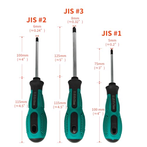 JIS Screwdriver Set (3Pcs #1#2#3) – Magnetic Tips, S2 Alloy Steel, Meets JIS B4633 Standard, Designed for Japanese Motorcycles, Vehicle,Bicycles & Industrial Equipmen