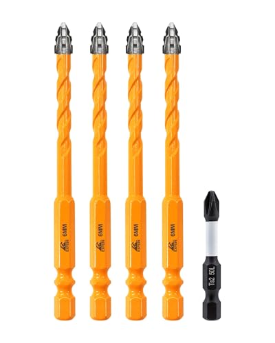 Upgraded Masonry Drill Bit Set 1/4" (6mm), EXFEIN Serrated Drill Bits Set - 4-Piece Carbide Drill Bits and 1 Piece Magnetic Screwdriver Bit for Wood Plastic Tile Concrete Brick Marble - size: Set 1(5-Pack)