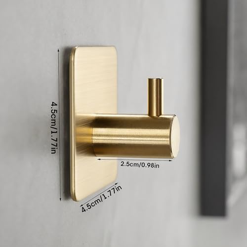 YIGII Adhesive Hooks, 4 Pack Stainless Steel Towel Hooks Heavy Duty, Sticky Wall Hook for Hanging Robe, Coat, Clothes, Waterproof (Gold) - color: Brushed Gold