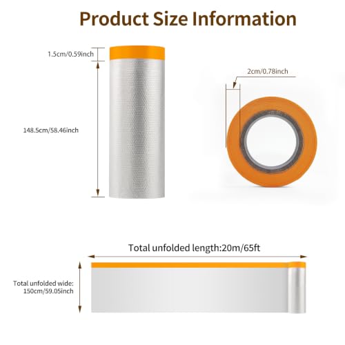 Pre-Taped Masking Film for Painting-4Rolls 4.92ft x 65.6ft Painters Plastic - size: 4.92ft x 65.6ft