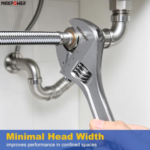 MAXPOWER 4-Pc Adjustable Wrench 6" 8" 10" 12", Jaw 0.87" 0.98" 1.18" 1.5" | Multi-purpose Adjustable Spanner, Smooth Parallel Jaw, Non-Slip Comfort Grip - size: 6" 8" 10" 12"