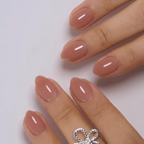 CurvLife Extra Short Almond Press On Nails, Nude Peach Pink, Soft Gel - color: Blush Dusk