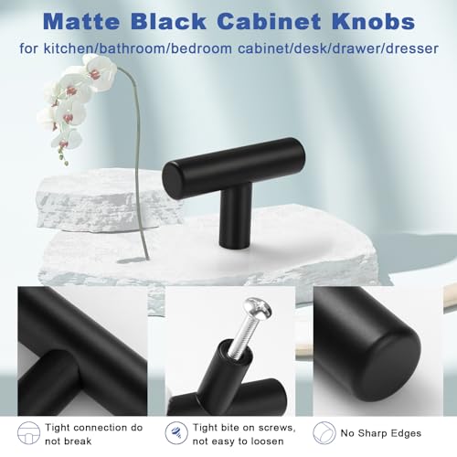 Estmoon 30 Pack Cabinet Knobs Matte Black Drawer Knobs Stainless Steel 2 Inch Overall Length Dresser Knobs for Cabinets Cupboard Bathroom Kitchen Hardware, Single Hole T Bar Knobs - color: Matte Black