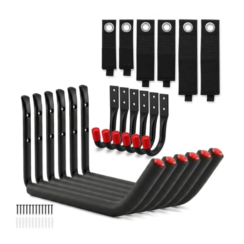 18-Piece Heavy Duty Garage Storage Hooks - 6x15” Jumbo Garage Hooks with EVA Padding (120 LB Capacity) + 6x3.5” Utility Hooks & 6 Storage Straps, Wall Rack for Kayak, Bike, Surfboard, Ski, Ladder