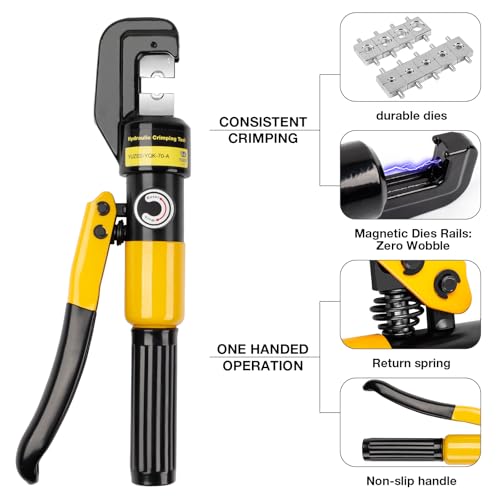 YUZES 10-Ton Hydraulic Crimping Tool, 12 to 2/0 AWG Battery Cable Crimper