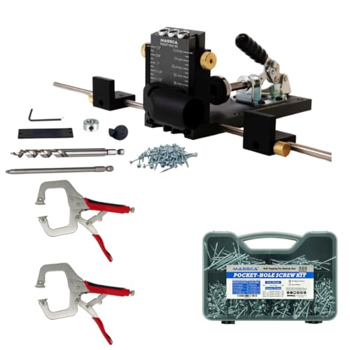 Massca M2 PRO Aluminum Pocket Hole Jig with 500 Screws and (2) 11'' Face Clamps
