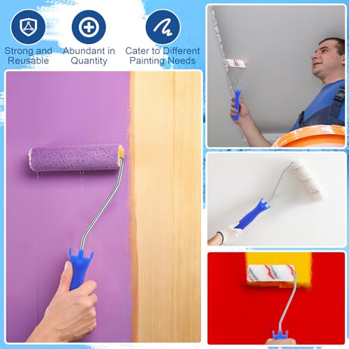 Leumoi 48 Pcs 4 Inch Mini Paint Roller Frame Threaded Grip Handle, Blue - color: Blue