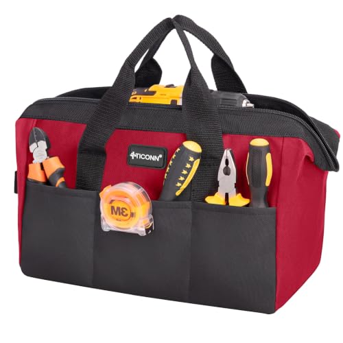 TICONN Heavy Duty Tool Bag Organizer, Small Tool Box with Ergonomic Handle - color: Red, size: 12" Basic Version