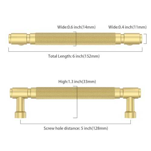 Asidrama 10 Pack 5 Inch(128mm) Brushed Gold Cabinet Pulls Knurled Kitchen Cabinet Handles, Cabinet Pulls Kitchen Cabinet Hardware for Cupboard Drawer Pulls - color: Brushed Gold, size: 5" Hole Center, style: 10 Pack