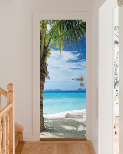 FLFK Tropical Beach Door Mural - Peel & Stick Removable Wallpaper (30.3x78.7 in, 2-Panels) | Split Left/Right Design - color: Mt2219, size: 30.3"x78.7"