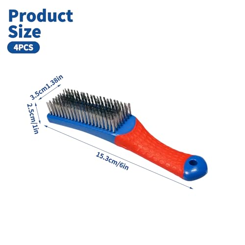 4 PCS Heavy-Duty Wire Brush Set, Heavy Stainless Steel Wire Scratch Brush, with Ergonomic Silicone Covered Handle, for Rust, Dirt, Deep Cleaning Rust and Paint - style: 4 PCS