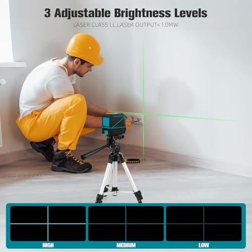 Laser Level with Tripod, 100 feet Green Cross Line Self Rotary Leveling Laser Level, Vertical and Horizontal Line, Rotatable 360 Degree, Manual Self leveling and Pulse Mode,IP54 Waterproof & Battery - color: Wathet