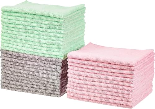 Amazon Basics Microfiber Cleaning Cloths, Ultra Absorbent, Scratch Free, Non-Abrasive, Reusable and Washable, All-Purpose, Car Detailing, 16" x 12", Green/Gray/Pink (Pack of 288) - color: Green/Gray/Pink, size: 288-Pack
