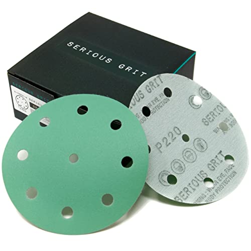 Serious Grit - 5-Inch 9-Hole P220 Grit Sanding Discs - 50 Pack Box - size: 220 Grit