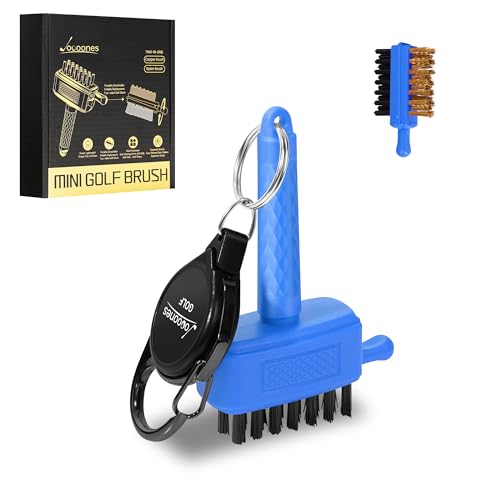 Blue Mini Golf Brush, Dual-Sided Nylon Brass, Retractable Keychain - color: Blue