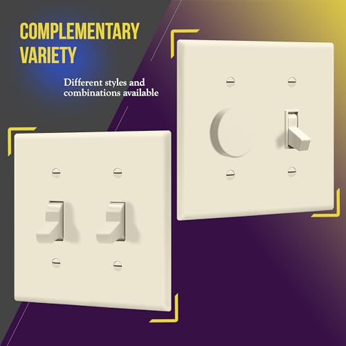 ENERLITES Toggle Light Switch Wall Plate, Gloss Finish, Size 2-Gang 4.50" x 4.57", Unbreakable Polycarbonate Thermoplastic, 8812-LA, Light Almond - color: Light Almond, size: Screw
