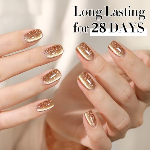 Double Rhythm 15ML Glitter Glass Cat Eye Gel Polish with Magnet Holographic Glitter Shimmer Translucent Sheer Color Salon Soak Off Magnetic Gel Polish at Home (Coffee Brown-MC1063) - color: Glitter Coffee Brown