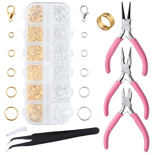 930 Pcs Jump Rings Lobster Clasps with Jewelry Pliers for Jewelry Making and Repair, Needle Nose, Round Nose Pliers and Wire Cutter, Tweezer, Thimble Ring for Wire Wrapping, Bracelets Crafts - style: Jewelry Making Tools Kit