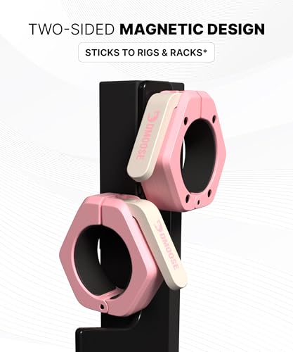 DMoose Fitness Barbell Clips 2 Inch (Pair) - Quick Release Olympic Barbell Clamps & Collars with Anti Slip TPR Grip for Secure Weightlifting and Powerlifting - Weight Clips for Bars at Home or Gym - color: Pink, style: Magnetic