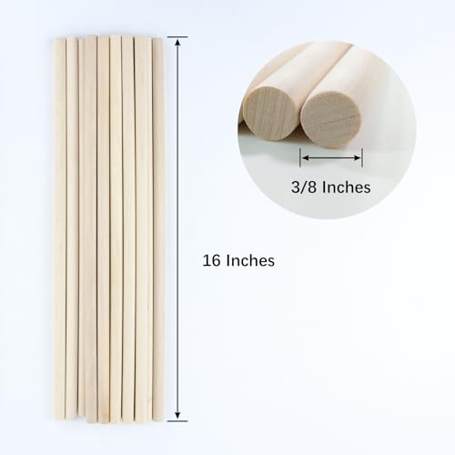 Kang&Chang 3/8 x 16 Inch Birch Dowel Rods, Round Hardwood Sticks, 15 Pack - size: 3/8" x 16" - 15 PCS