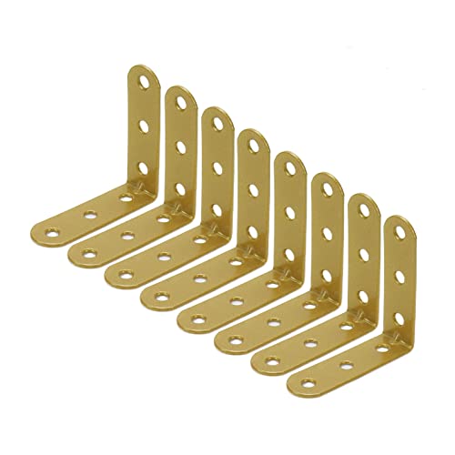 Wealrit 8 pcs Gold L Shape Brackets,Right Angle Corner Brace,2.28" Length - size: 2.28"
