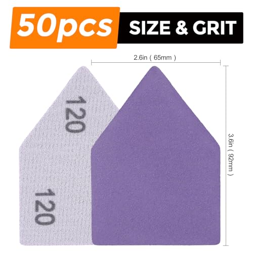 POLIWELL Triangle Sanding Sheets 50-Piece 90x65mm Ceramic Alumina - size: 120 Grit