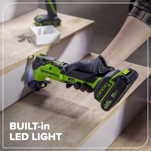 GREENWORKS 24V (8-TOOL) Combo (Drill, Impact Driver, Circular Saw, Reciprocating Saw, Jigsaw, Multi-Tool, Sander, Flashlight), 4.0Ah + (2) 2.0Ah (Power Bank) Batteries, (2) Cables, 65W Rapid Charger - size: 8PCS Combo Kits