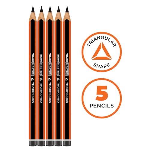 Carpenters Pencils Pack of 5 | Builders Pencil with TriGrip Jumbo Barrel - Construction Pencils Having Hard Lead for Marking Wood, Brick, Concrete & Plasterboard | Work Pencil for Builders - style: Pack of 5
