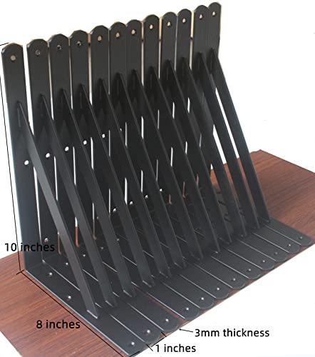 8 Pack L10 x H 8" Black Heavy Duty Shelf Brackets with Screws Metal Shelf Brackets Shelf Support Angle Brackets for Shelves L Brackets Heavy Duty Floating Shelf - size: 10''x8'', style: 8 Pack-Black