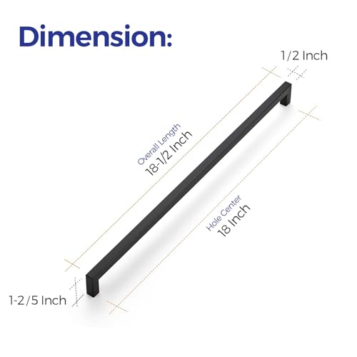 Ravinte Matte Black Cabinet Handles Square Pulls 18 Inch 3 Pack - size: 18-1/2 Inch (18 Inch Hole Center)