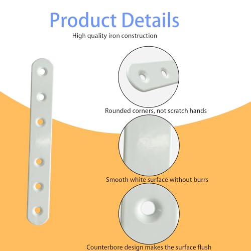 10PCS 3.7 Inch White Flat Straight Brackets Corner Fixing Joining Plate, Iron Mending Plates Repair Brace Connector for Wood Furniture Joining with Screws - size: 3.7 Inch