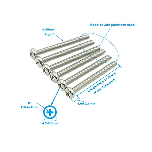 260PCS Metric M2.5 304 SS Phillips Pan Head Machine Screws & Nuts Kit | 9 Sizes 6-25mm Lengths 304 Stainless Steel Fully Threaded Pan Head Fasteners for PCB Electronics Arduino DIY Repair w/ Box - size: M2.5