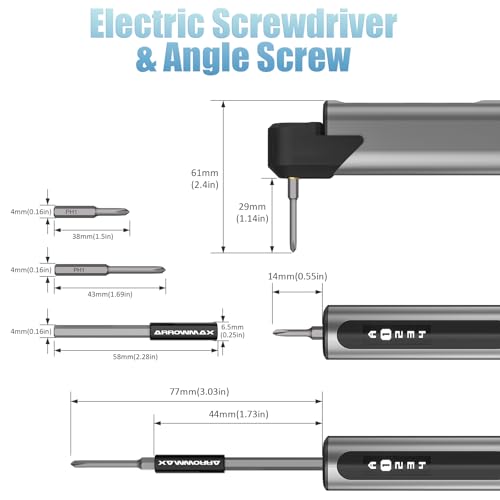 AM ARROWMAX Mini Electric Screwdriver & Removable Angle Screw, 60 in 1 7.4V Precision Electric Screwdriver Set, Repair Tool Set For Phone Camera Watch Laptop (M1 PRO PLUS) - style: M1 PRO PLUS