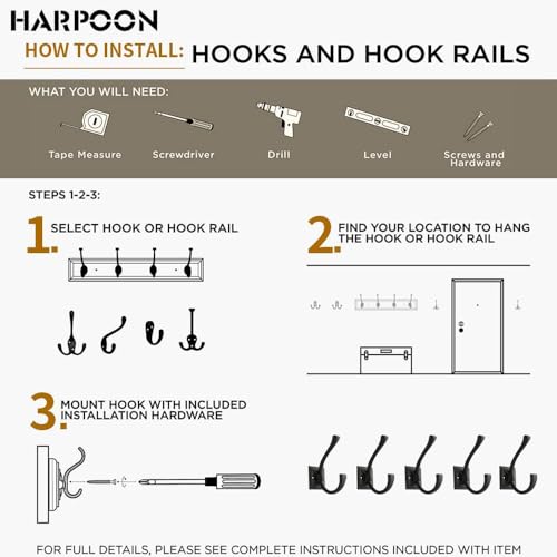 HARPOON 5 Pack Prong Hook, Heavy Duty Two Flared 4.3 inch Coat Hooks, Wall Mounted with 4 Screws, Utility Hooks - Brushed Gold - color: Brushed Gold