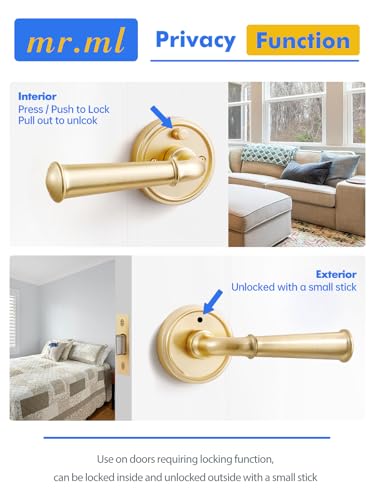 Door Handle Brushed Gold Privacy Door Lever Gold DoorHandle, 1 Pack - color: Brushed Gold