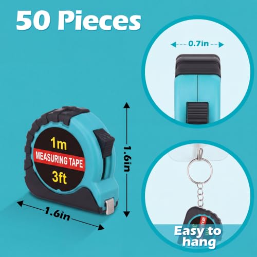 Kanayu 50 Pcs Pcs Mini Measuring Tape with Keychain, 3 ft, Aqua Blue - color: Aqua Blue, size: 3 ft