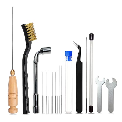 17pcs Clog Poke 3D Printer Nozzle Cleaning Kit for 1.75mm Filament Nozzles,Φ1.5mm Needle with Arrow Tip,150mm,10 Multi-Size Nozzle Cleaning Needles,Tweezers,Copper Wire Brush, FDM Tools