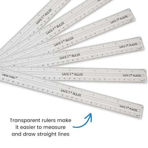 hand2mind Clear 12” Safe-T Plastic Ruler Set, Safety Ruler with Inches, Centimeters, and Millimeters, Semi-Flexible Ruler for Kids, Rulers Bulk for Classroom, School Supplies for Teachers (Set of 24)