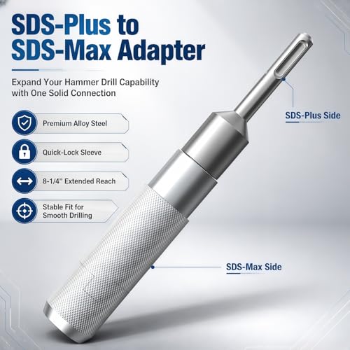Upgraded SDS Plus to SDS Max Hammer Drill Adapter - size: 8-1/4”