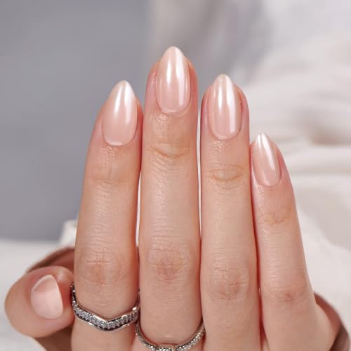 BTArtbox Press On Nails, Nudies, Short Almond, Short Nude Chrome, 32Ct - color: A1- Nudies