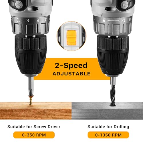 Power Drill Cordless: DEKOPRO Cordless Drill 20V Electric Power Drills Set Tool Drills Cord-less Set with Battery and Charger - color: Gray