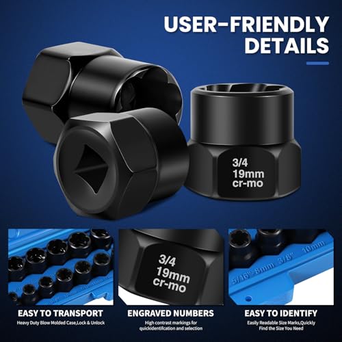 13PCS Bolt Extractor Kit, Stripped/Lug Nut Removal, 3/8" Drive,SAE & Metric - color: 13pcs