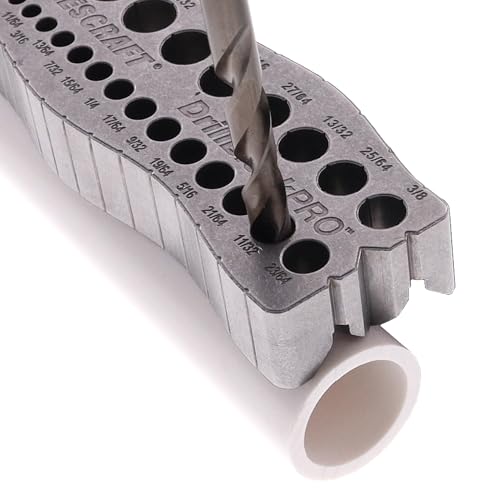 Milescraft 1307 Drill Block PRO – All-Metal Handheld Drilling Guide for Straight Holes. 25 Drill Guides in One! 1/8” to 1/2” in 1/64” Increments. Dual V-Groove Design for Round Stock & Corners