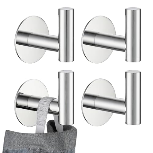 JQK Self Adhesive Towel Hook Chrome, No Drill Stick on Coat Robe Clothes Wall Hook for Bathroom Kitchen Garage 4 Pack, 304 Stainless Steel Polished Steel, ATH110-CH-P4 - color: Polished Steel, size: 4 Pack