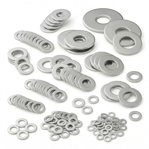 Stainless Steel Flat Washers Assortment, 18-8 (304) Stainless Steel, 547-Piece Set (Assorted Metric Sizes M3-M12, 3mm, 4mm, 5mm, 6mm, 8mm, 10mm, 12mm) with Plastic Storage Case