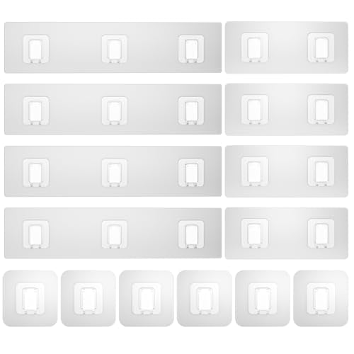 14 Pack Shower Caddy Adhesive Replacement, Waterproof Shower Shelf Adhesive Strips, Strong Adhesive Flat Hooks for Bathroom Storage Shelves and Kitchen Racks No Drilling, Clear - color: Transparent-14 Pack
