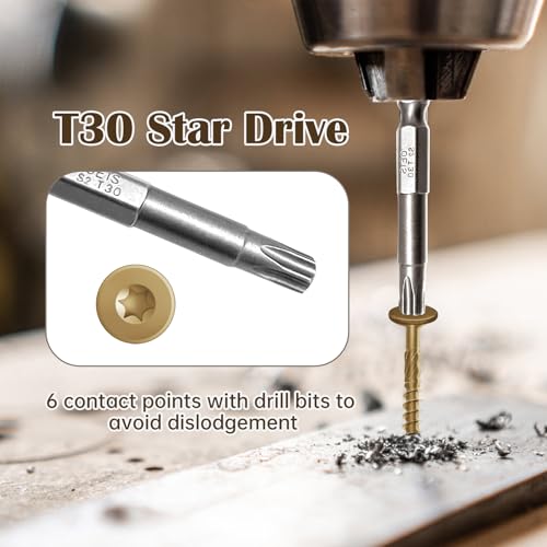 50 pcs Yellow Structural Wood Screws 8 inch | Heavy Deck Screws with T30 Star Bits, Rust Epoxy Coated, for Timber/Log/Landscape Timber (#14 x 8 Yellow) - color: Yellow, size: #14×8"