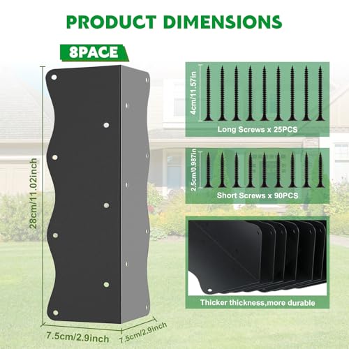 8 Pcs Metal Raised Garden Bed Corner Brackets L-Shape (11"x3"x3"), Black - color: Black