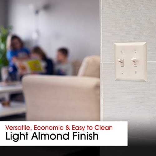 Power Gear, Light Almond, Double Toggle Oversized Wall Plate Cover, 2 Gang, Unbreakable Faceplate, x 4.9” , Screws Included, 44757, 1 Pack - color: Almond, style: Oversized
